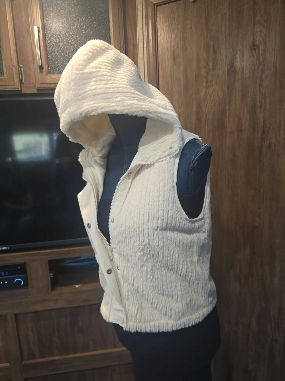 BKE Cream Hooded Quilted Vest